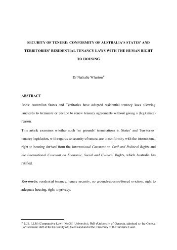 security of tenure: conformity of australia's states' and territories'