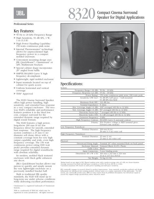 8320 Specs Sheet - Full Compass