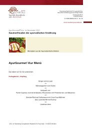 AyurGourmet -Kur Menü - Ayurveda Gesundheits