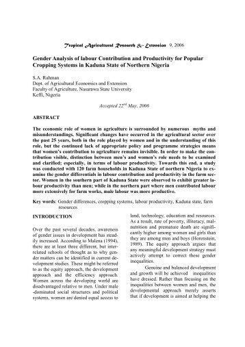 Gender Analysis of labour Contribution and Productivity for Popular ...