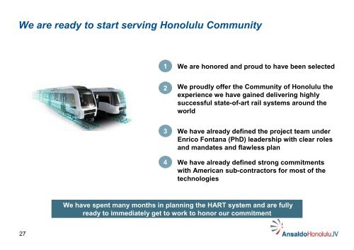 AnsaldoSTS - Honolulu Rail Transit Project
