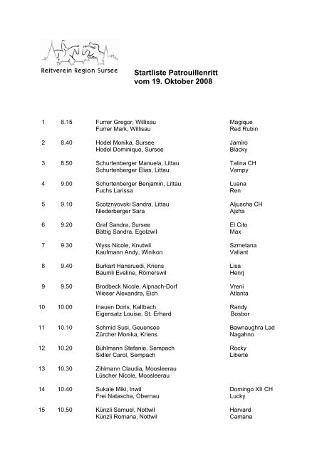 Startliste - Reitverein Region Sursee