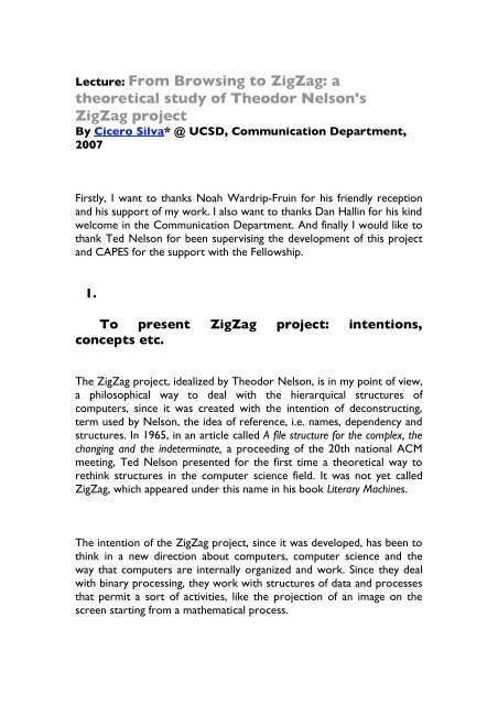 a theoretical study of Theodor Nelson's ZigZag project - witz cultural