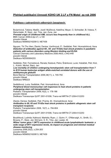 Publikační činnost v roce 2006 - Klinika dětské hematologie a ...