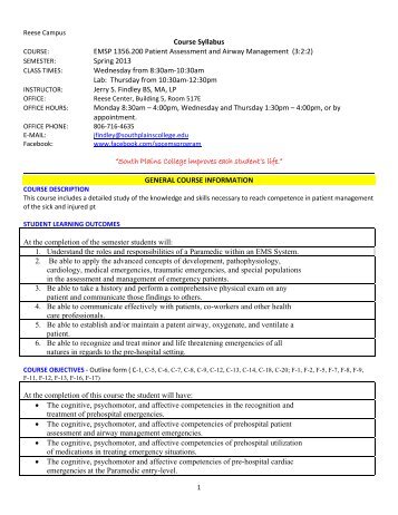 Course Syllabus EMSP 1356.200 Patient Assessment and Airway ...