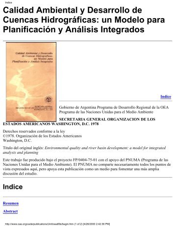 Calidad Ambiental y Desarrollo de Cuencas Hidrográficas: un ...