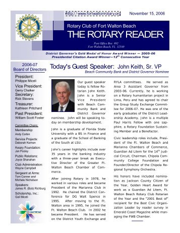 Rotary Reader 2006 11 15 - Rotary of Fort Walton Beach
