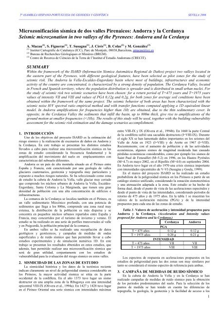 MicrozonificaciÃ³n sÃ­smica de dos valles Pirenaicos: Andorra y la ...