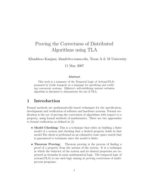 Proving the Correctness of Distributed Algorithms using TLA