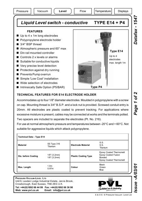 Download a datasheet for the AO3 & EA conductivity ... - PVL Ltd