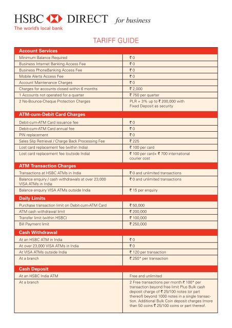 Tariff Guide Hsbc