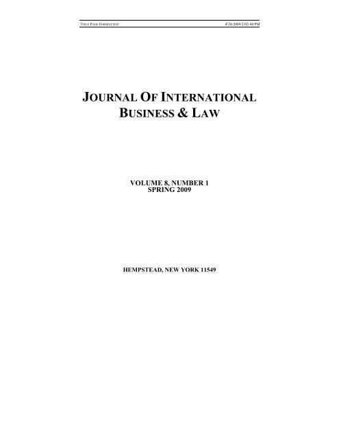 JOURNAL OF INTERNATIONAL BUSINESS & LAW - Hofstra Law ...