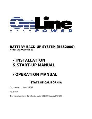 â¢ INSTALLATION & START-UP MANUAL ... - Online Power, Inc.