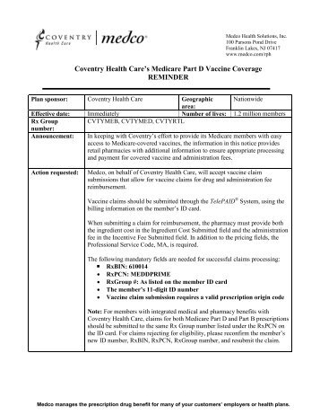 Coventry Health Care's Medicare Part D Vaccine Coverage ...