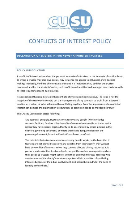 conflicts of interest policy - Cambridge University Students' Union