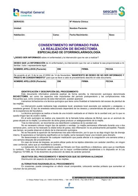 consentimiento informado para la realizaciÃ³n de bichectomÃ­a - hgucr