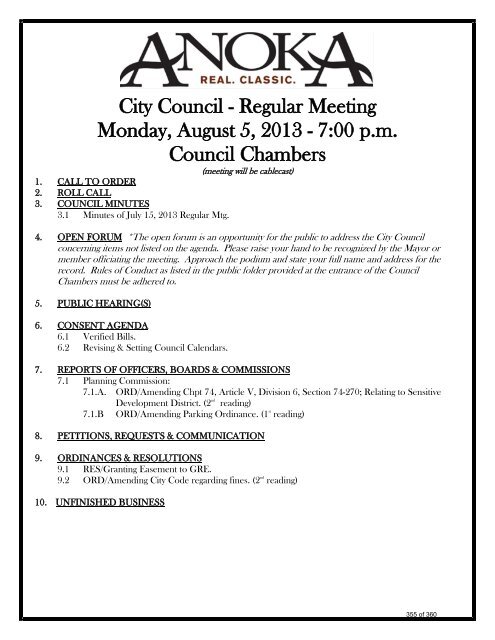 July 1, 2013 Regular Mtg - City of Anoka