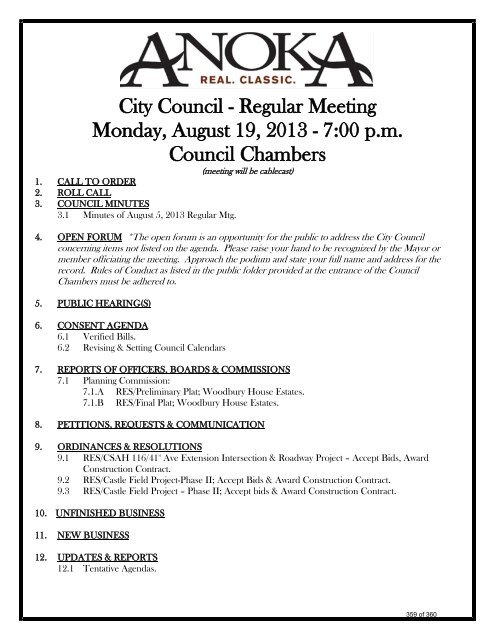 July 1, 2013 Regular Mtg - City of Anoka