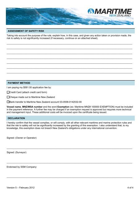Exemption request form - maritime rules - Maritime New Zealand