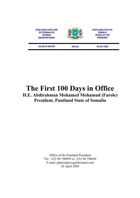 The First 100 Days in Office - SomaliTalk.com