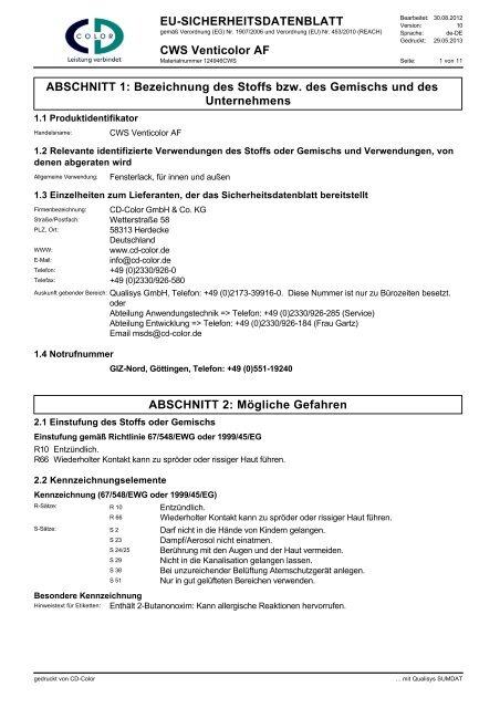 CWS Venticolor - Sicherheitsdatenblatt (Neu) - CD-Color GmbH ...