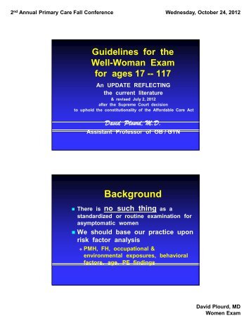 Guidelines for the Well-Woman Exam - CME Conferences