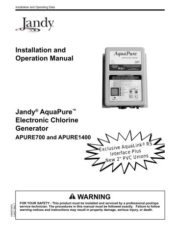 Apure700 And Apure1400 - Zodiac Pool Systems, Inc.