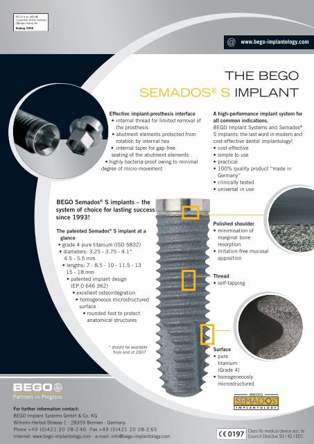 THE BEGO SEMADOS® S IMPLANT - Blue Dental