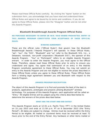Bluetooth Breakthrough Awards Program Official Rules