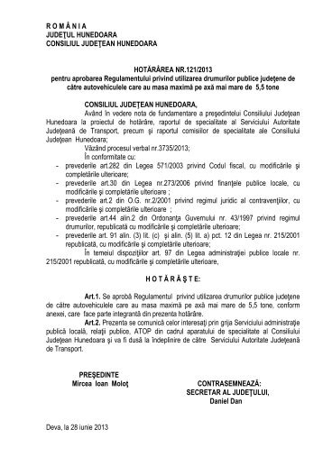 Hotararea 121 / 2013 - Consiliul Judetean Hunedoara