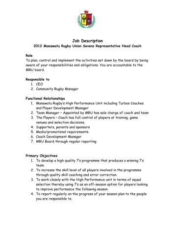 Job Description - Manawatu Rugby