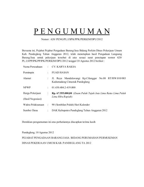 P E N G U M U M A N - Pemerintah Kabupaten Pandeglang