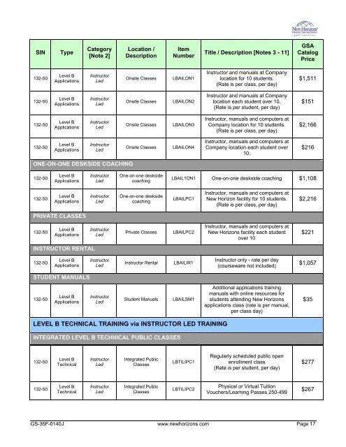 GSA Schedule - New Horizons Computer Learning Centers