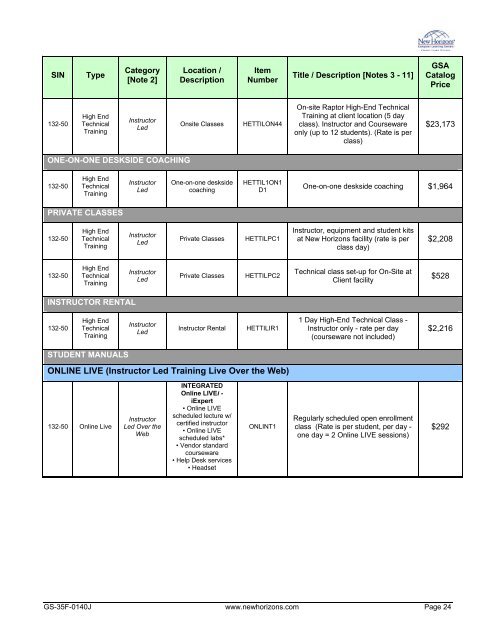 GSA Schedule - New Horizons Computer Learning Centers