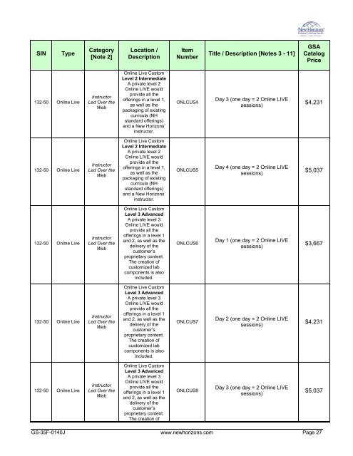 GSA Schedule - New Horizons Computer Learning Centers