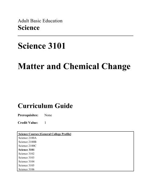 Science 3101 Curriculum Guide 2005-06