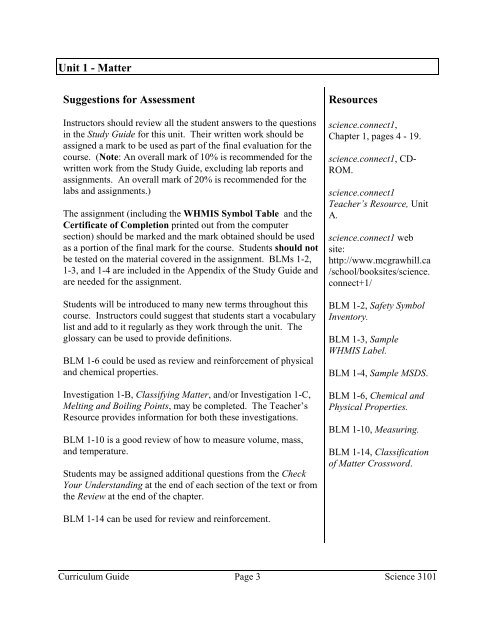 Science 3101 Curriculum Guide 2005-06