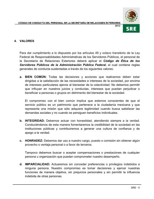 CÃ³digo de conducta - SecretarÃ­a de Relaciones Exteriores