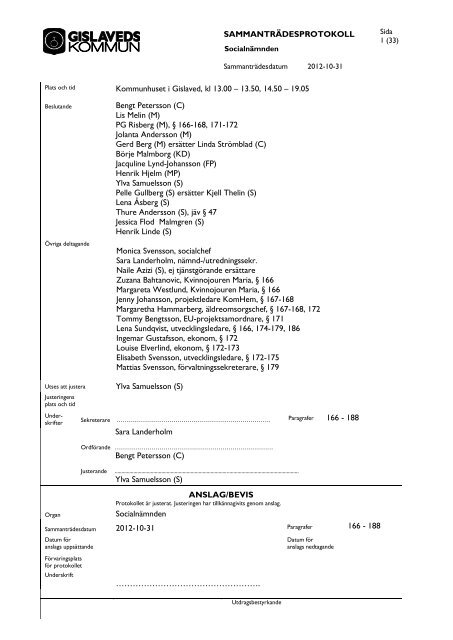 SocialnÃ¤mndens protokoll 2012-10-31.pdf - Gislaveds kommun