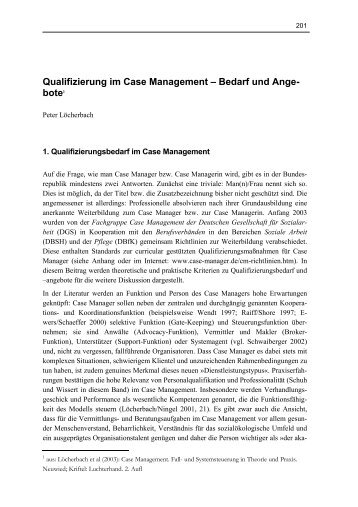 Aufbau Artikel Ausbildung/Weiterbildung - Case Management