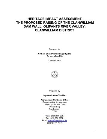 Clanwilliam Dam Final Report - SAHRA