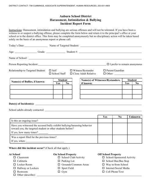 Auburn School District Discrimination Complaint Form