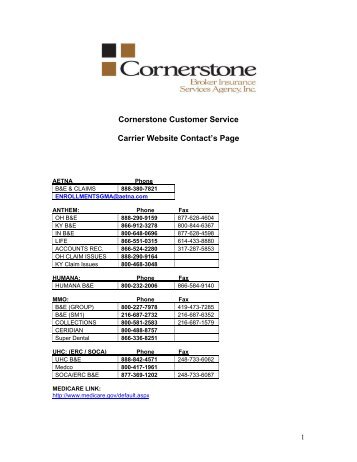 Carrier Contact Information Sheets