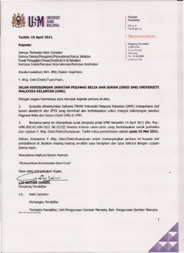 (gred s48) universiti malaysia kelantan (umk) - Jabatan Pendaftar
