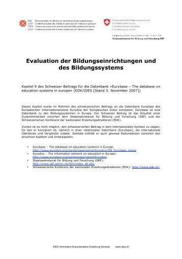 Evaluation der Bildungseinrichtungen und des ... - EDK