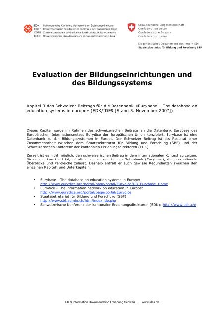 Evaluation der Bildungseinrichtungen und des ... - EDK