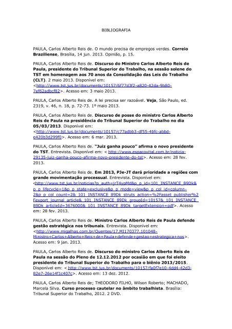 BIBLIOGRAFIA PAULA, Carlos Alberto Reis de. O mundo precisa de ...