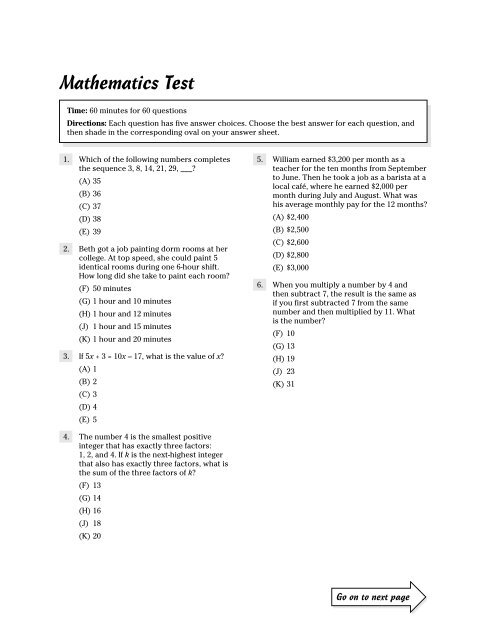 Practice Math ACT test 1 - Cass Technical High School