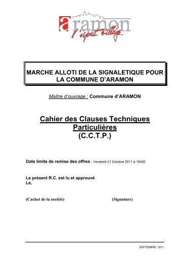 Cahier des Clauses Techniques ParticuliÃ¨res (C.C.T.P.) - Aramon