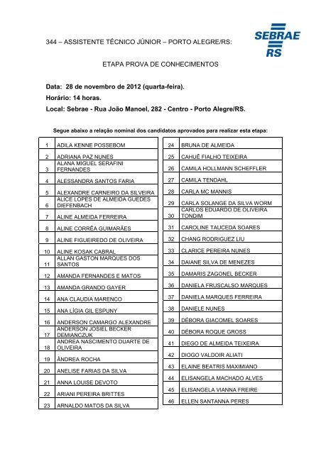 COMUNICADO - Etapa Prova de Conhecimentos - Sebrae